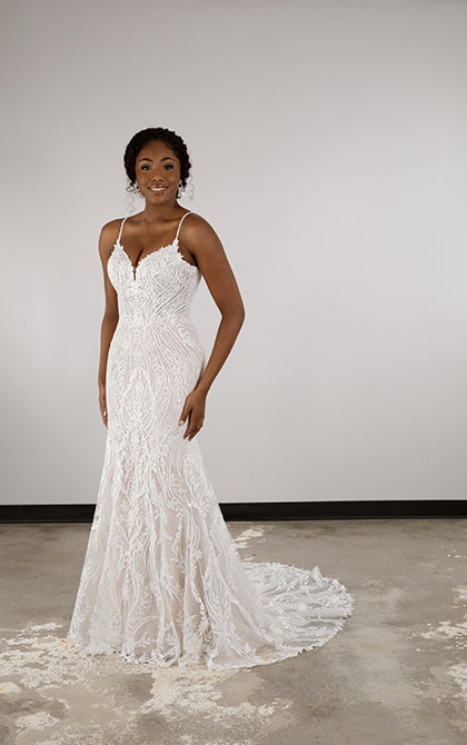 allover sequin art deco sheath wedding dress 527