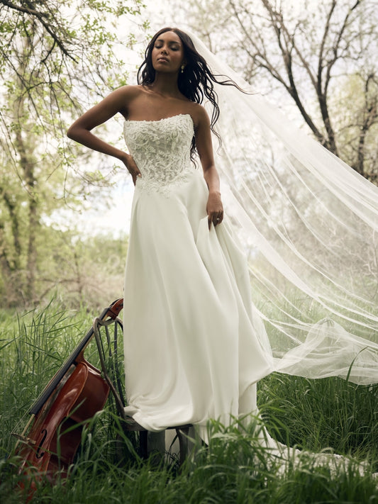 formal wedding dresses A Line Long Sleeves Lace Wedding Dresses with Button – MyChicDress main image 0